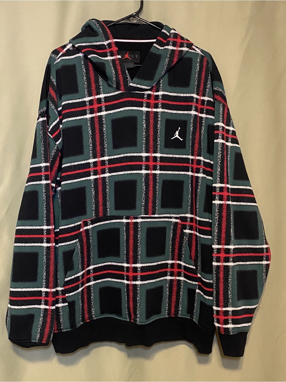 NIKE Jordan Essentials Holiday Plaid Fleece Pullover Hoodie Men's 3XL